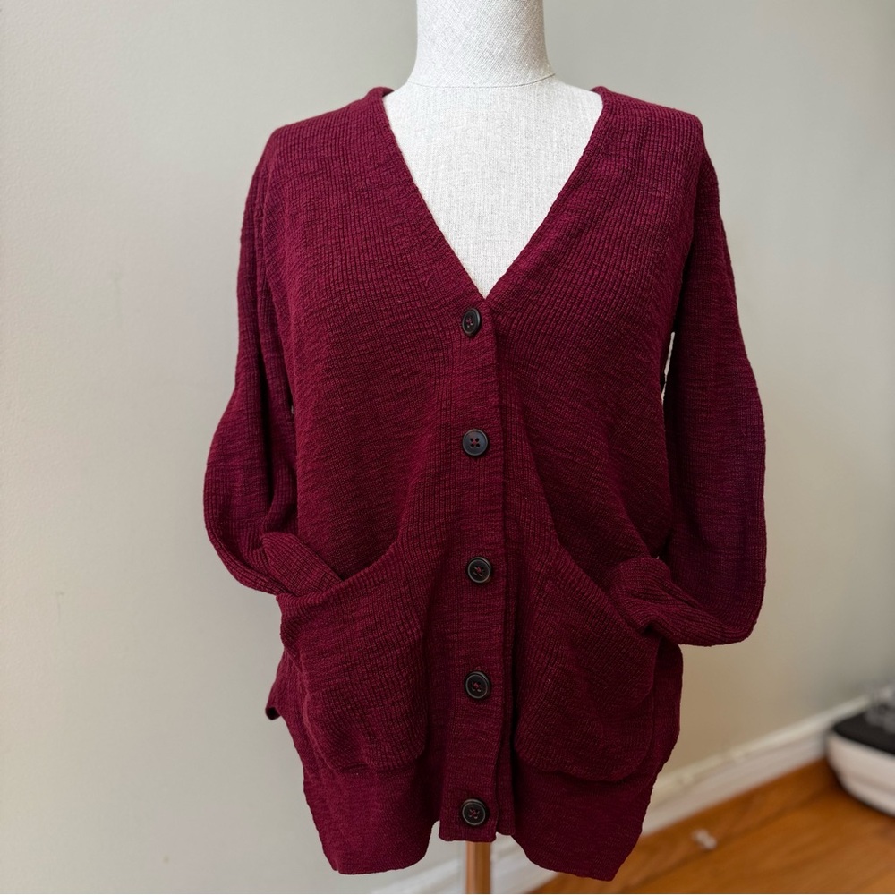 Madewell Women’s Lo-High Ribbed Knit Button Down Cardigan Maroon XS Cozy Cottage